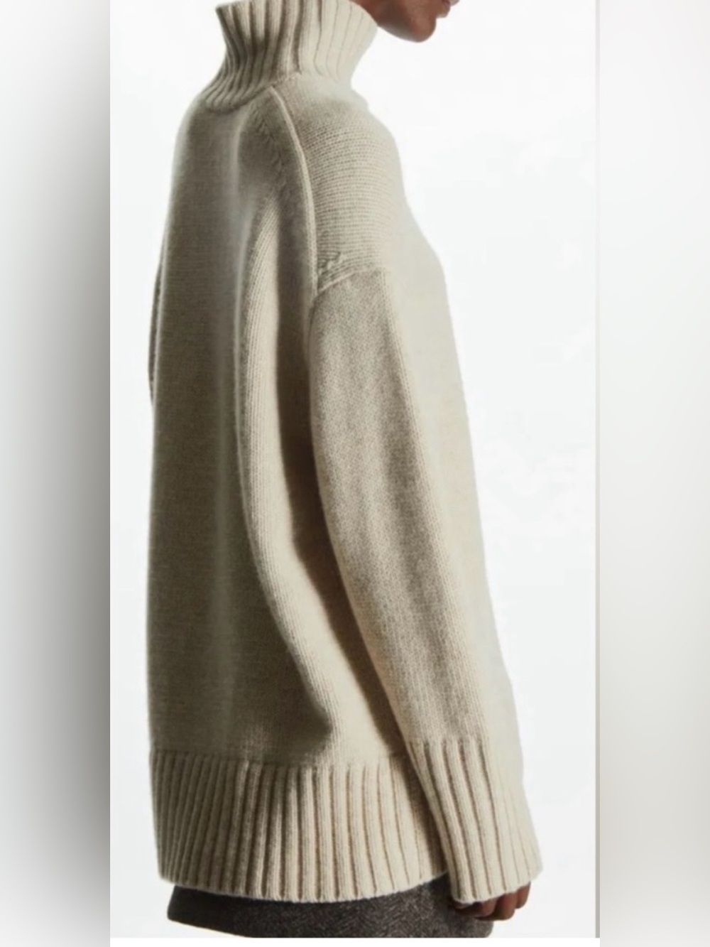 COS NWT Chunky 100% Pure Cashmere Funnel Neck Sweater in Undyed Cream/Tan - Picture 5 of 10